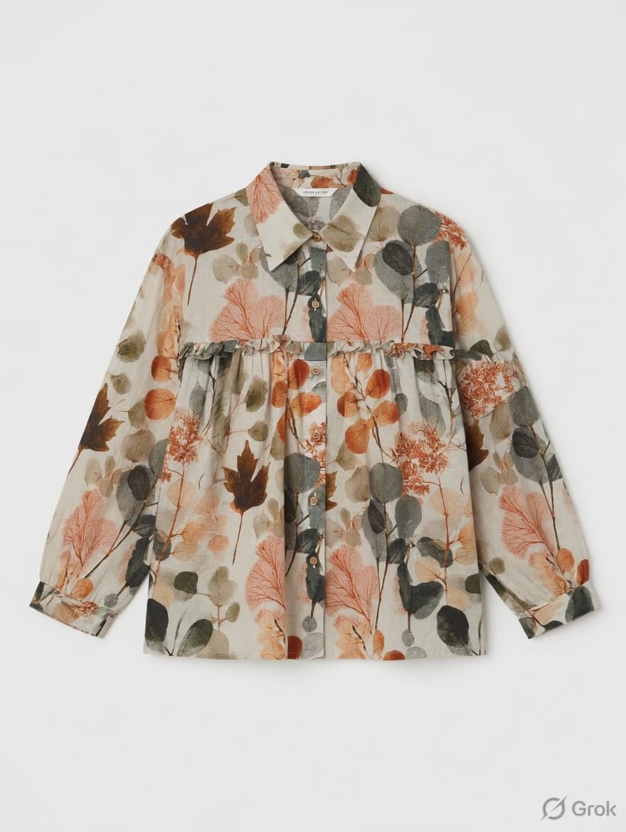 Eco Printed Ruffled Top - cloth image 1
