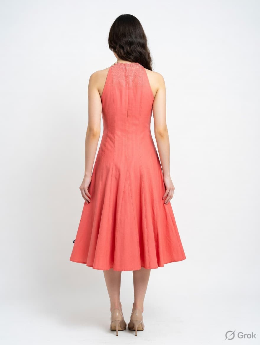 Rust Beads Embroidered Panel Dress