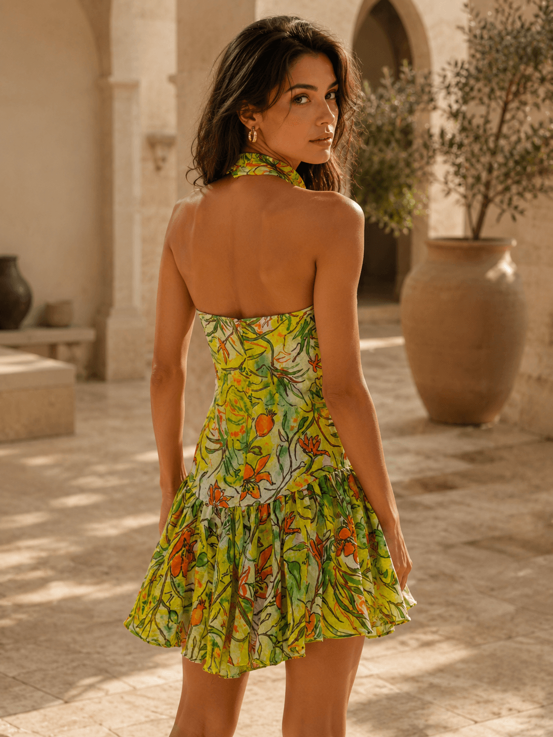 Lemon Printed Halter Neck Dress