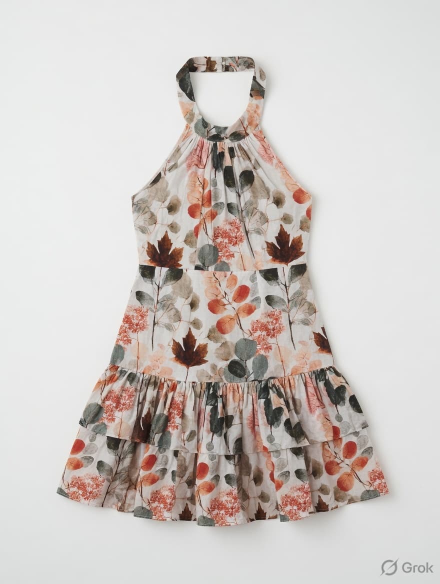 Eco Printed Halter Neck Dress - cloth image 1