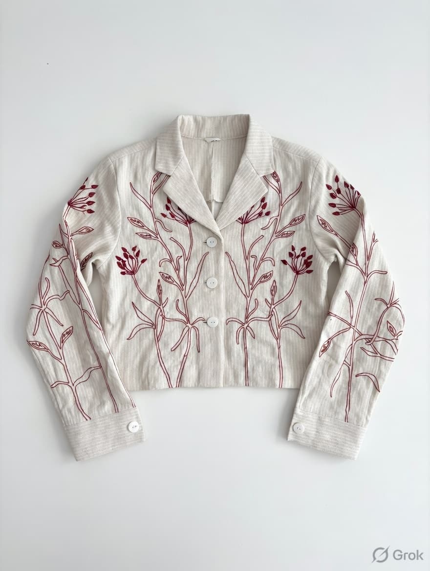 Red Embroidered Crop Shirt - cloth image 1