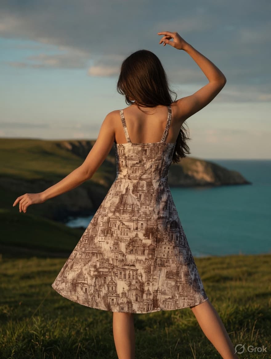 Architecture Printed Cowl Neck Dress