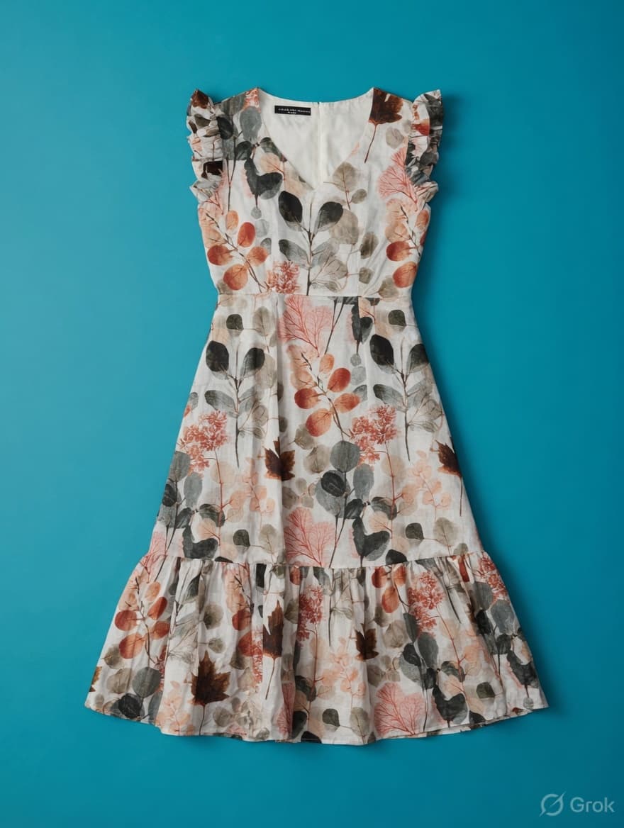 Eco Printed Frilled Dress - cloth image 1