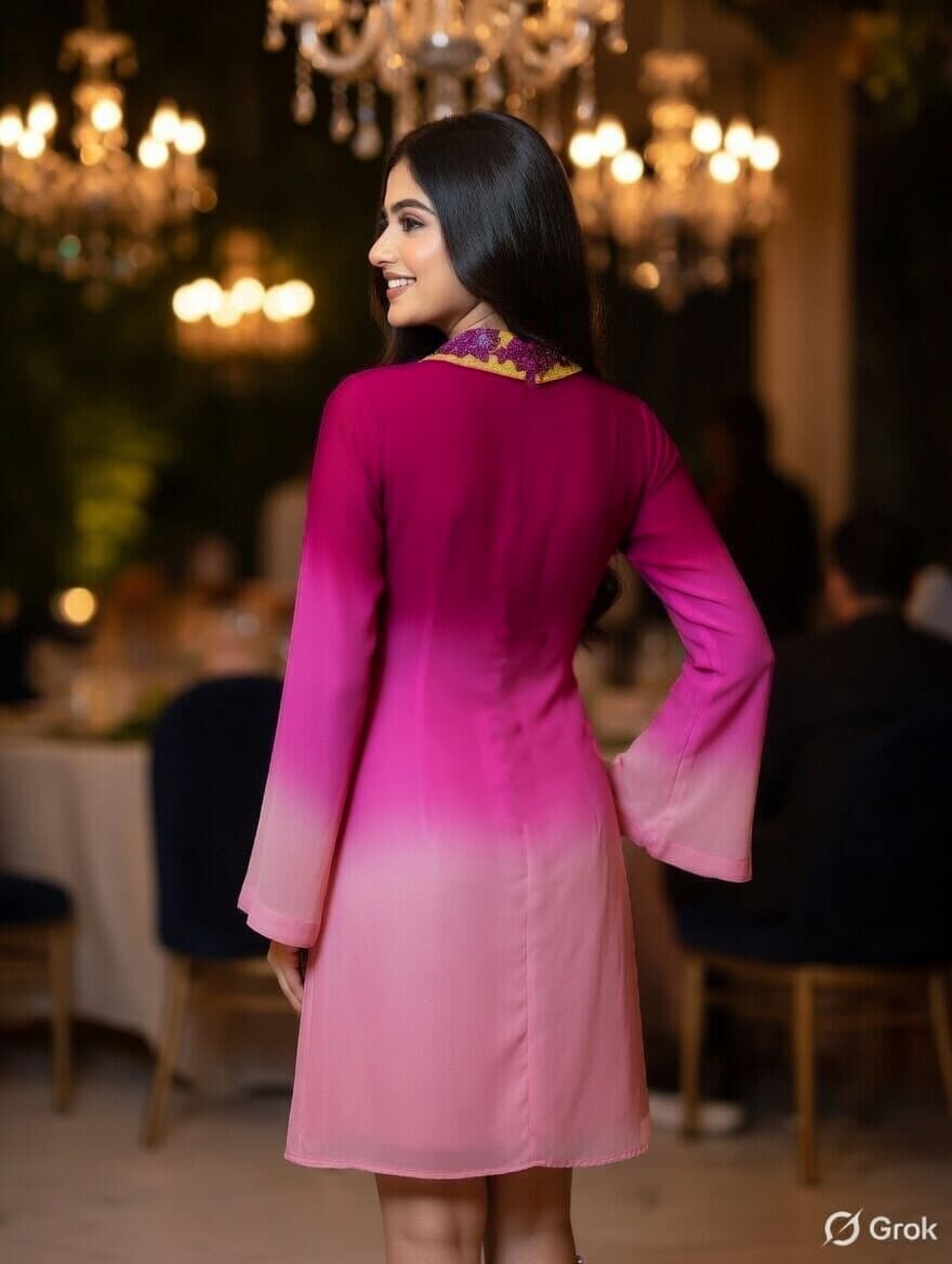 Pink Ombre Collar Embroidered Dress