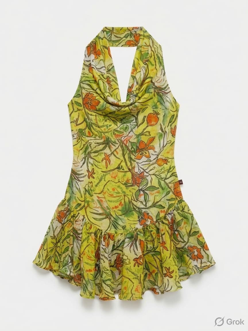 Lemon Printed Halter Neck Dress - cloth image 1