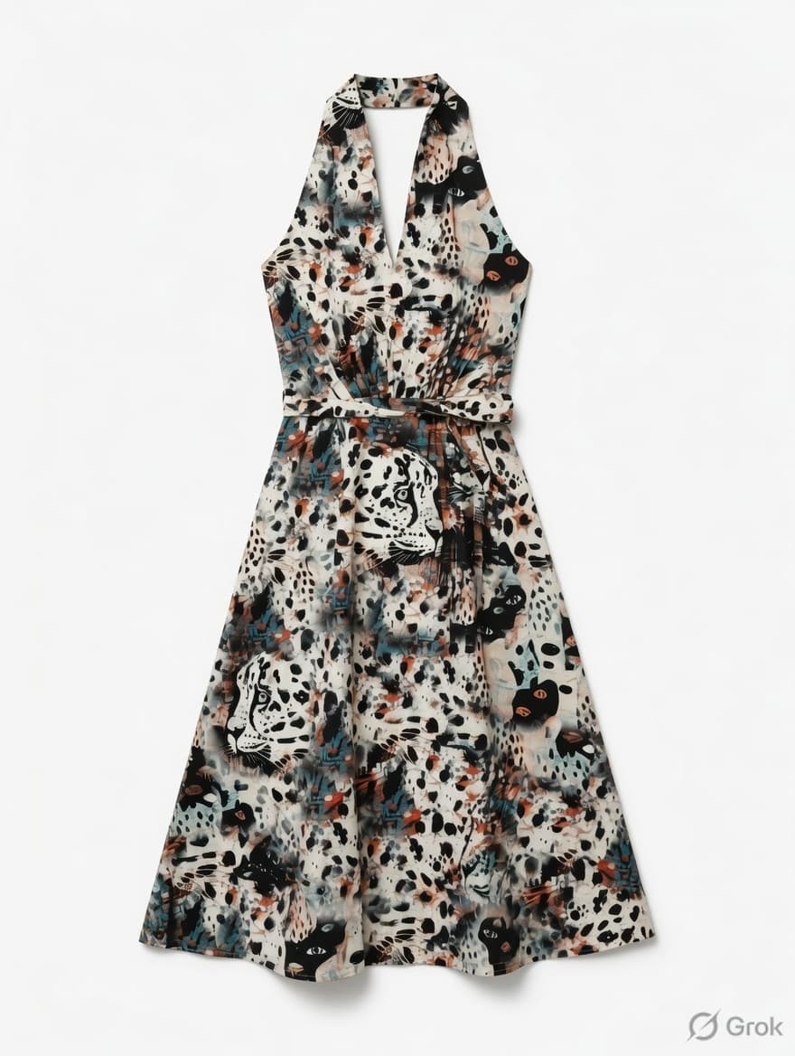 Indigo Abstract Leopard Printed Dress - cloth image 2