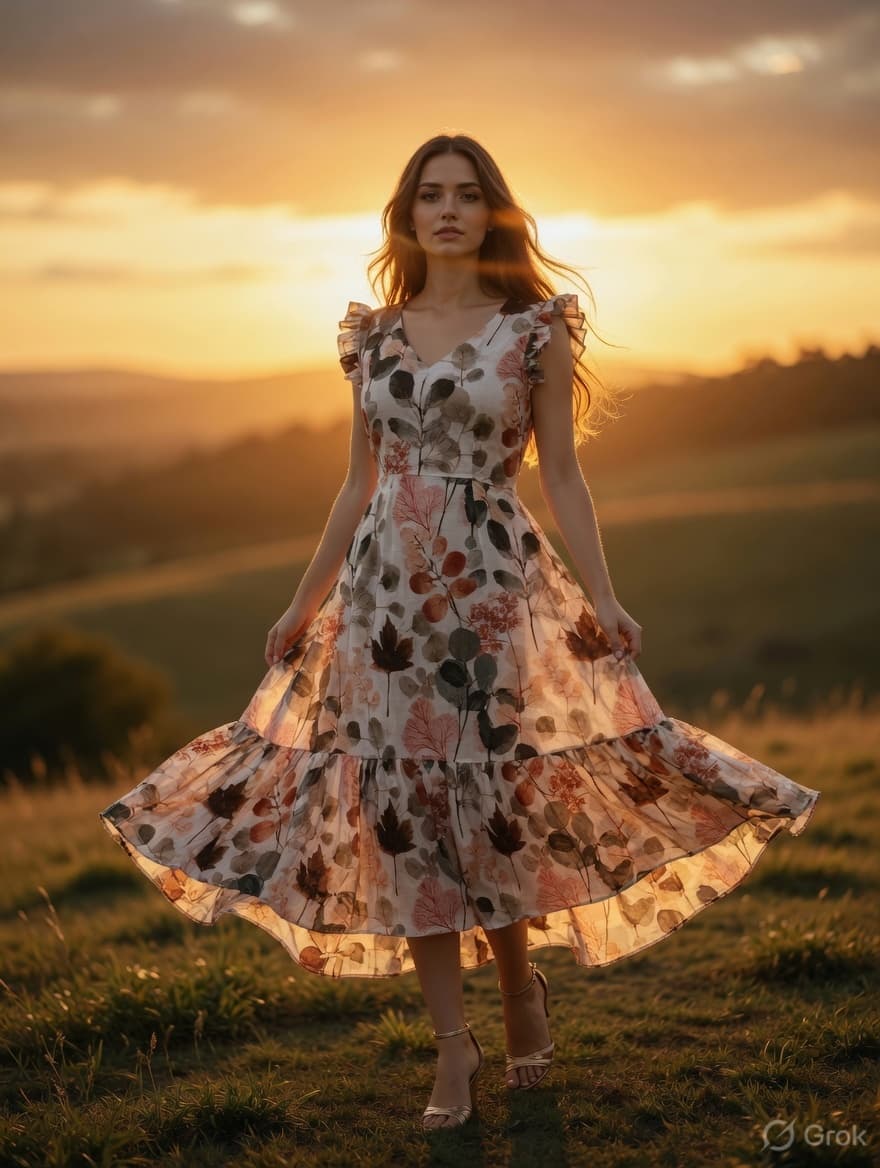 Eco Printed Frilled Dress