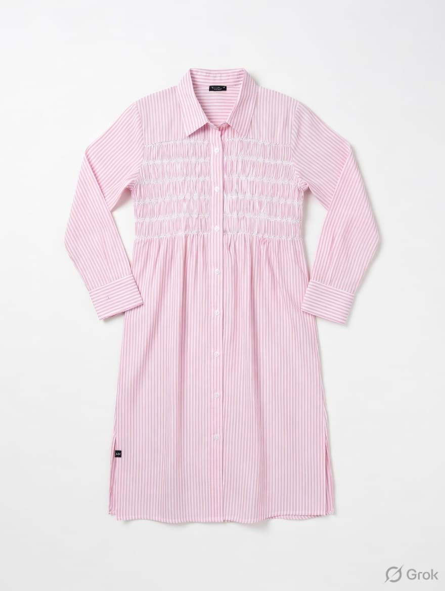 Pink Stripes Gathered Long Dress - cloth image 2